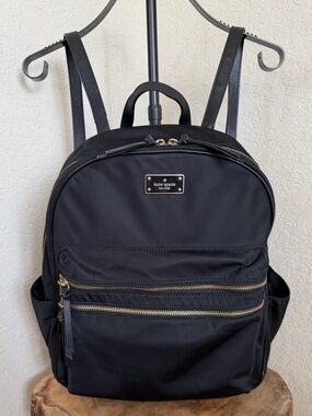 Kate Spade Black Nylon Backpack Gold Zip Medium Travel School Bag